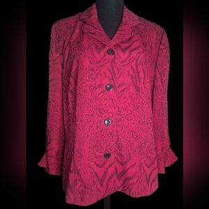 Retro Bold Red Vintage Miss Dorby Animal Print Blazer Size 16